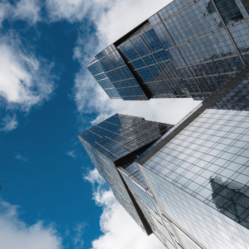 MOSCOW, RUSSIA - February 20, 2020: Moscow City. View of skyscrapers Moscow International Business Center. A sunny winter day in the Russian capital