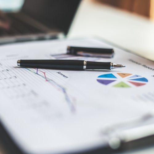 Business and financial report in workplace.