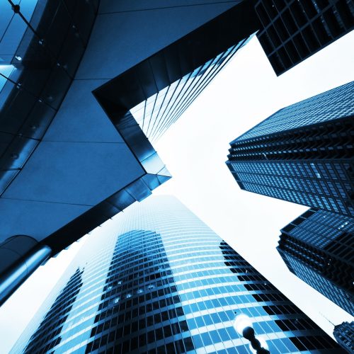 Corporate Business Towers Corporate Business Towers. Downtown Skyscrapers Bluish Concept.